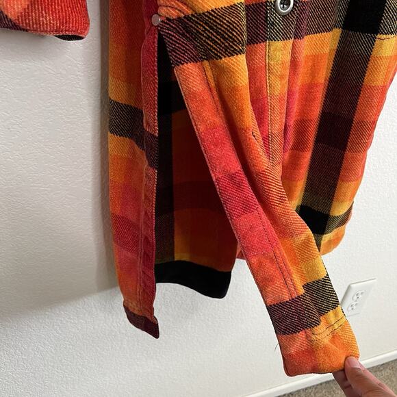 Free People Size XS Ashima Chenille Plaid Duster Maxi Jacket Orange Fall Boho - Picture 8 of 13